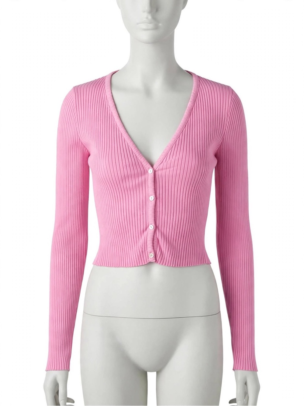 Zara Pink Ribbed Cropped V-Neck Cardigan